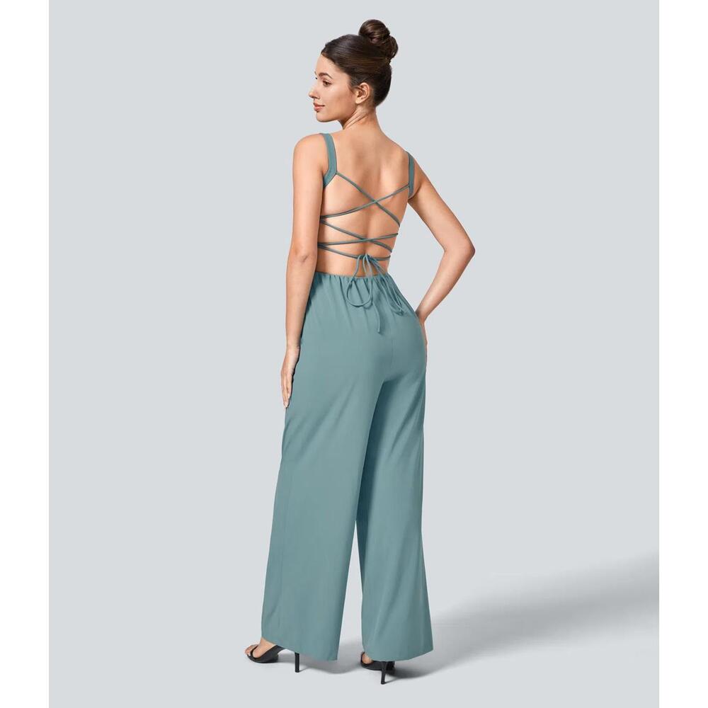 NWT Halara Breezeful™ Lace Up Pocket Quick Dry Casual Jumpsuit Size Small - Picture 2 of 11